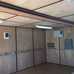 Double wide office shipping container with outlets, lighting and fuse boxes