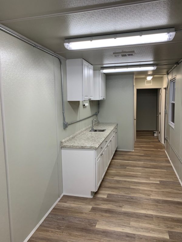 40' Break Room Style Container With Bathroom, Half Kitchen and Small Office