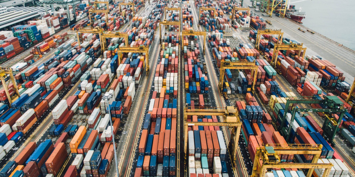 shipping container yard aerial view
